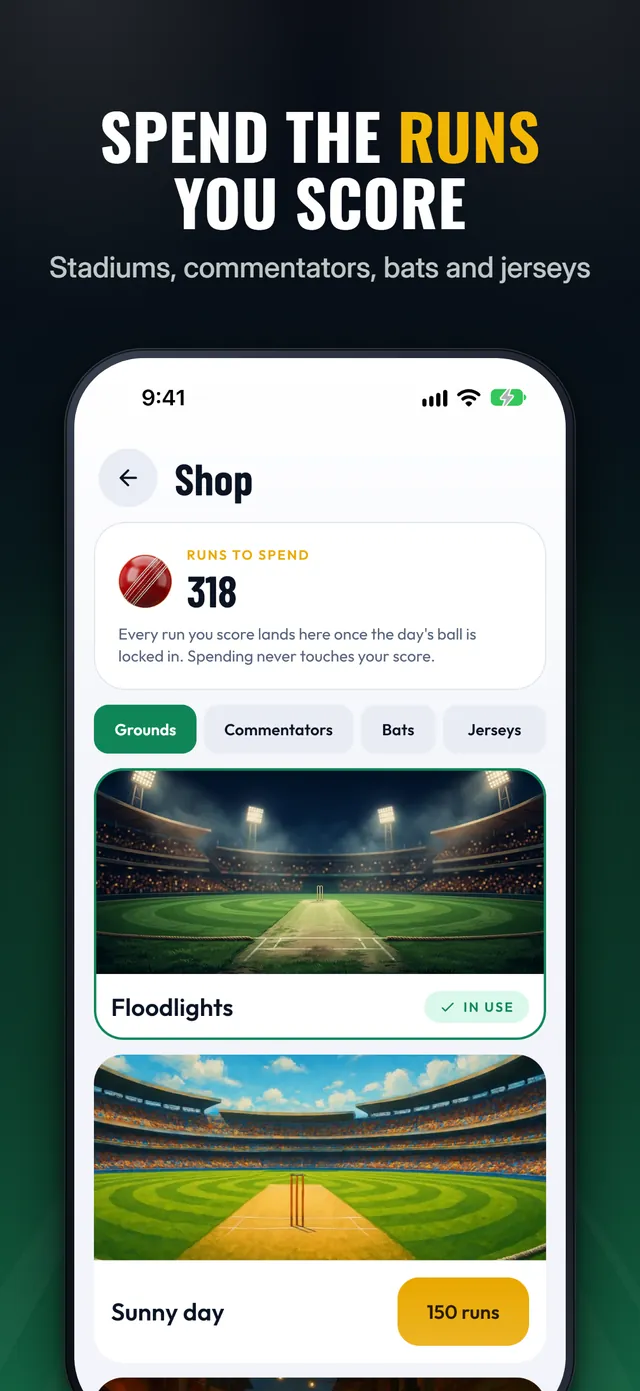 The Shop, headed Spend the runs you score: 318 runs to spend on grounds, commentators, bats and jerseys.