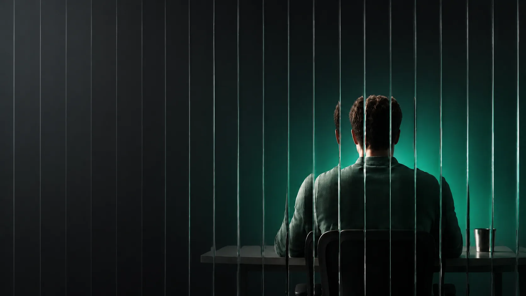 Person working at a workspace behind fluted glass panes in dark theme