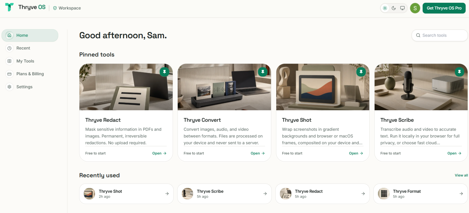 Thryve OS workspace user interface preview