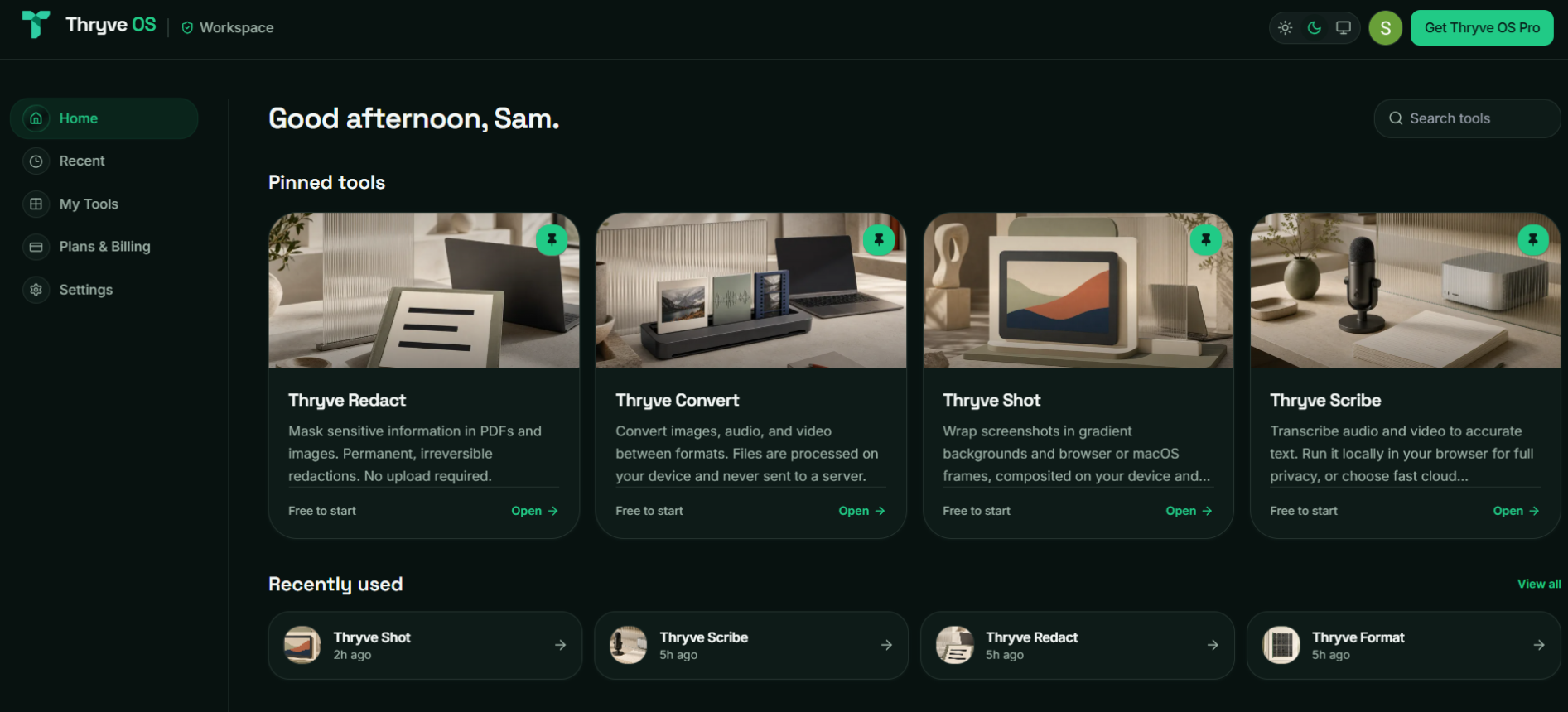 Thryve OS workspace user interface preview