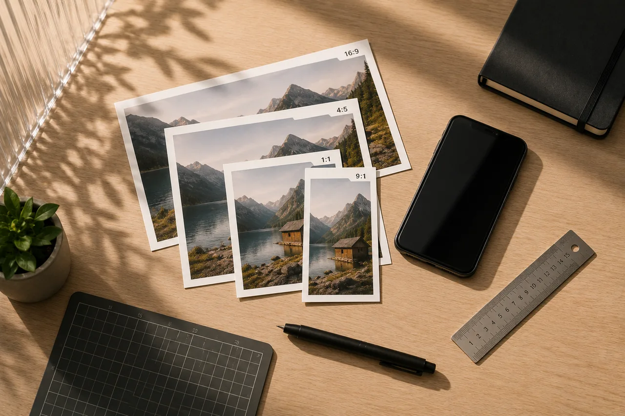 Photo prints, ruler, and phone for precise image resizing