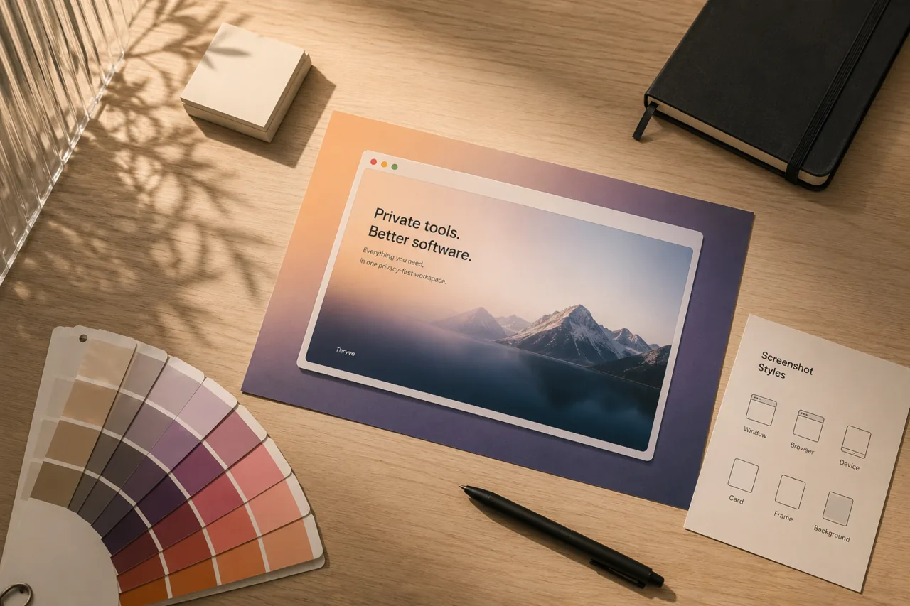 Screenshot presentation layout with colour swatches and editing tools