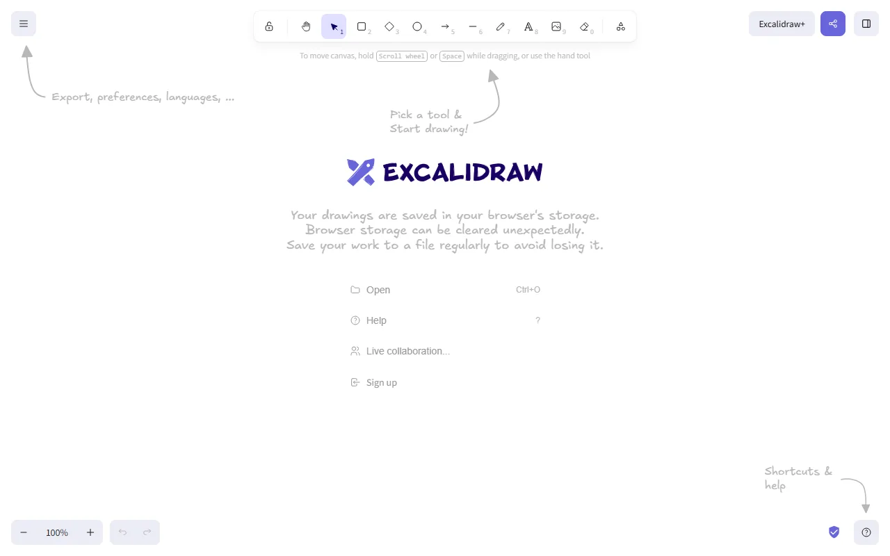 Excalidraw whiteboard canvas in the browser