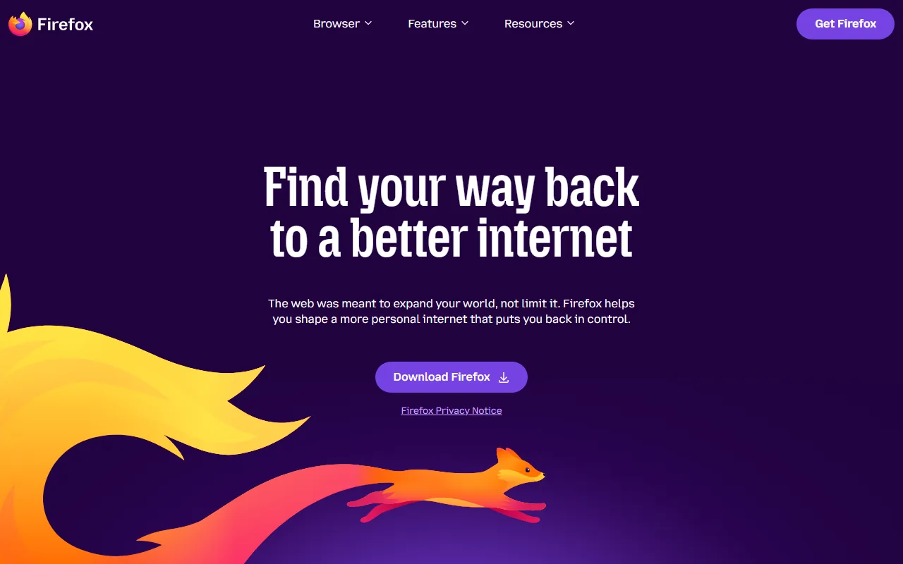 Firefox homepage showing the web browser