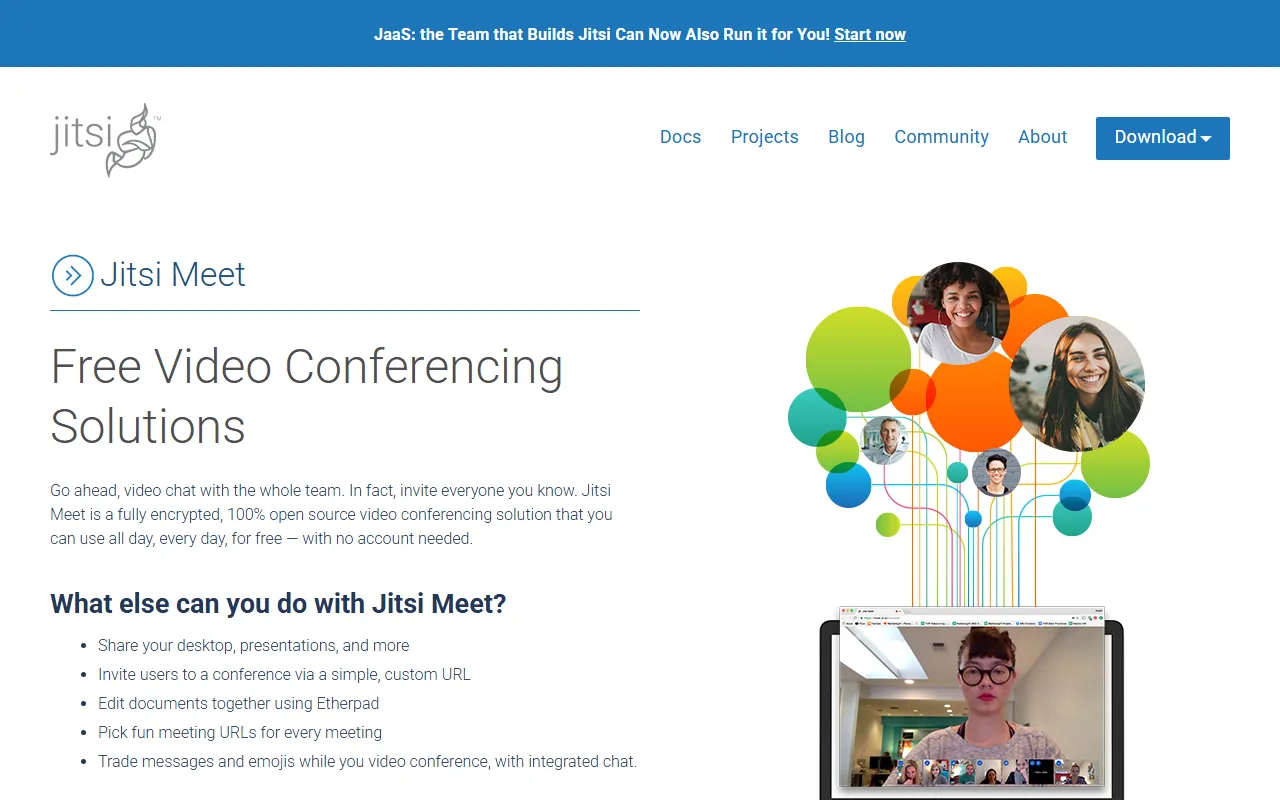 Jitsi Meet homepage showing video conferencing