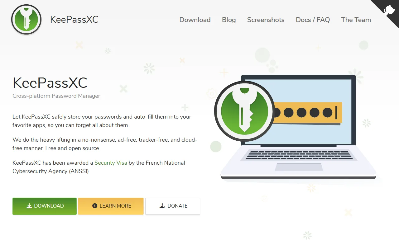 KeePassXC homepage showing local password manager