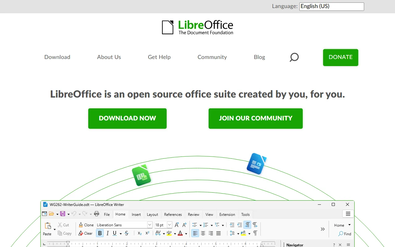 LibreOffice homepage showing free office suite