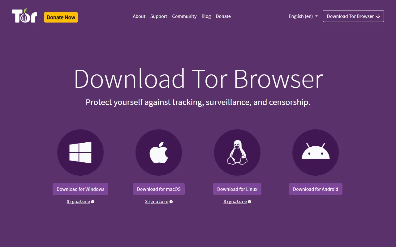 Tor Project download page for Tor Browser